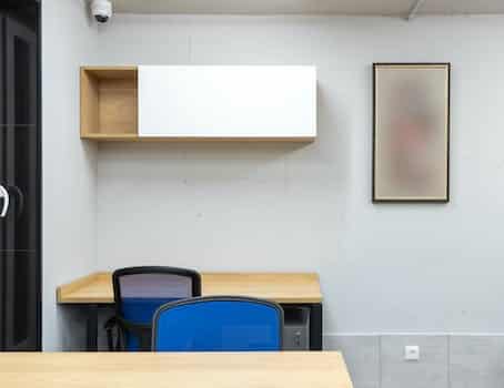 Interior of office with tables and chairs