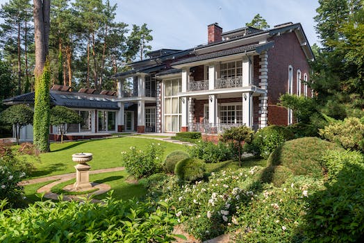 House near plants and trees on lawn