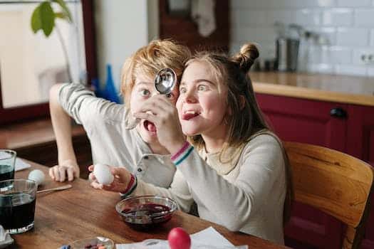 Kids Being Goofy while Making Easter Egg