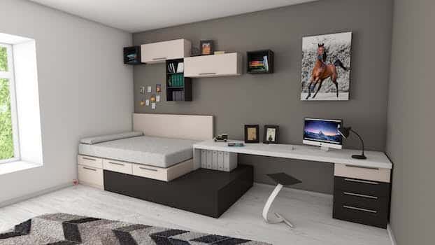 White and Black Desk Beside Bed and Window